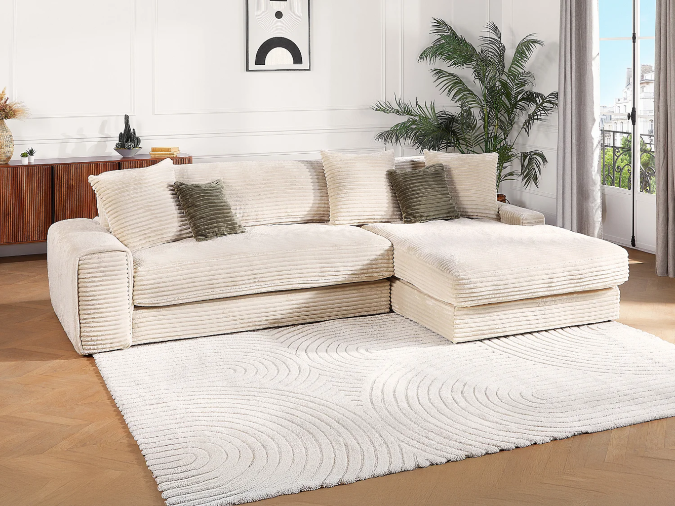 Vente-unique - Ecksofa - Ecke rechts - grob gerippter Cord - Beige - CALAZO von Pascal Morabito Bild 1