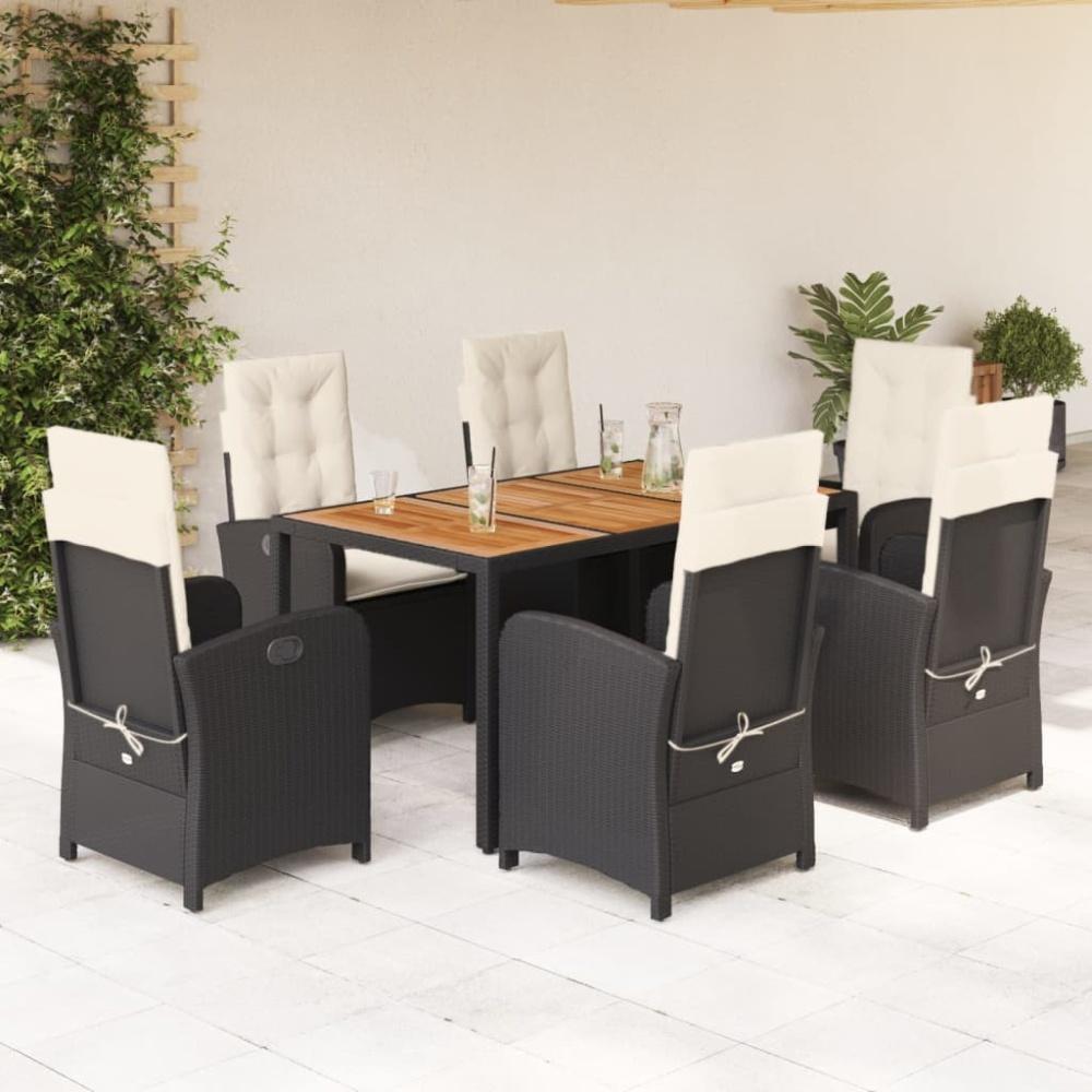 vidaXL 7-tlg. Garten-Essgruppe mit Kissen Schwarz Poly Rattan Bild 1