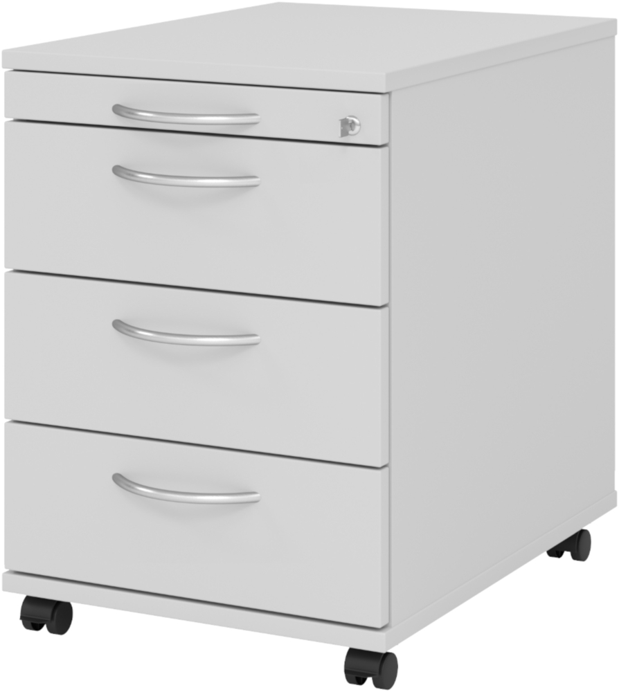 bümö Rollcontainer mit Schubladen, Container abschließbar aus Holz in grau - Rollwagen für's Büro als Schreibtisch Unterschrank, Bürocontainer od. Schreibtischcontainer mit Bogengriffe, AC30-5-5-BM Bild 1