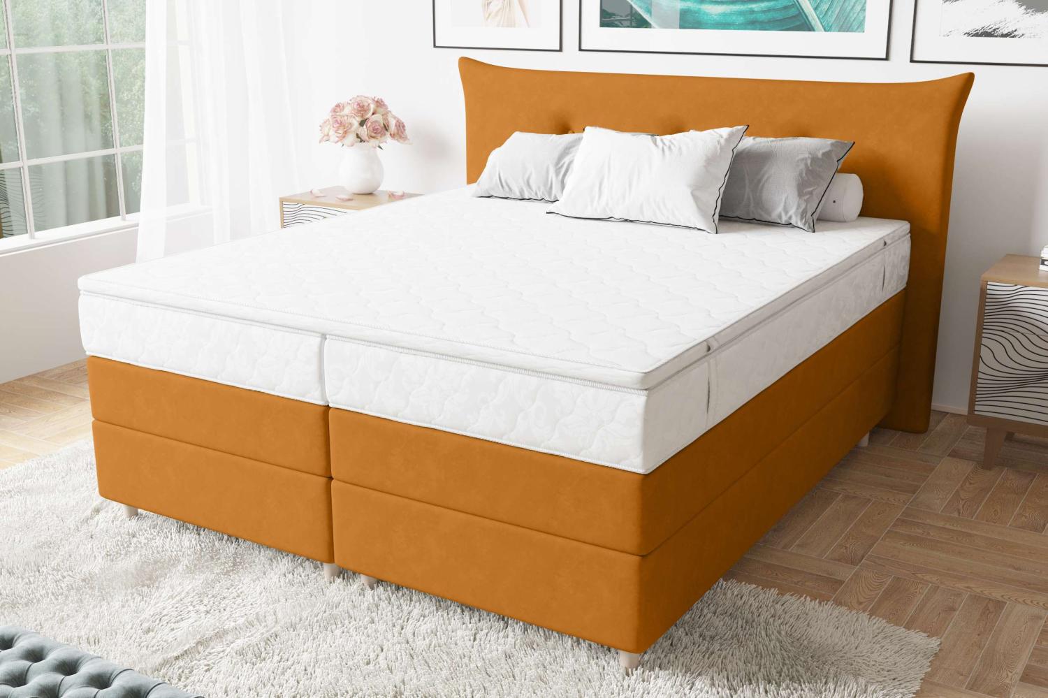 99rooms Amur Boxspringbett 140x200 cm Velours SORO Orange Taschen-Federung Bild 1