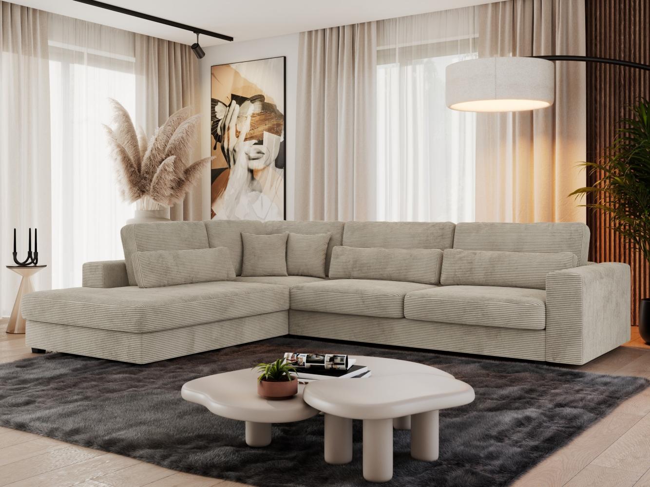 Freistehendes Ecksofa mit lose Kissen, L-form - SAVONA - links - Hellgrau Cord Bild 1