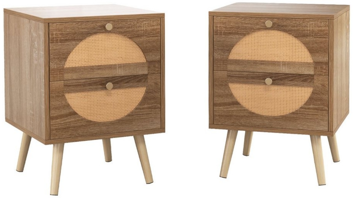 COSTWAY Nachttisch (2-St), Rattan, mit 2 Schubladen, 40 x 40 x 56 cm Bild 1