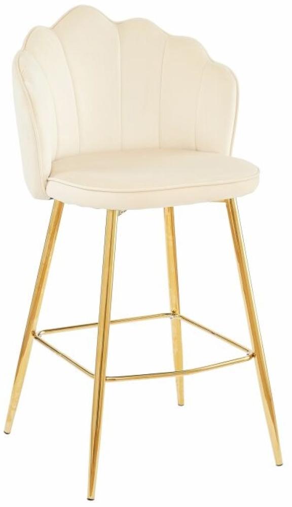 Barhocker Beige 2er Set 52 x 54 cm Samt Muscheldesign mit Metallgestell Gold Bild 1