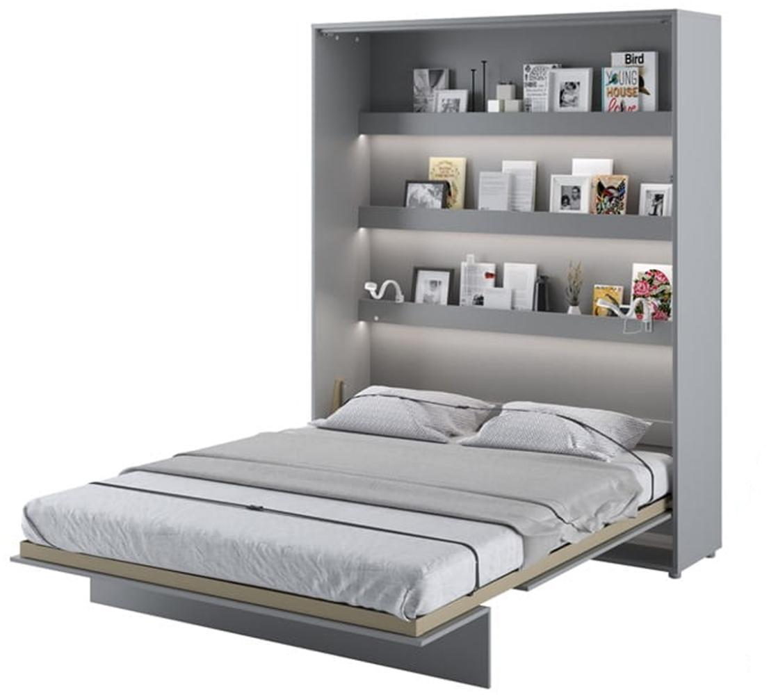 MEBLINI Schrankbett Bed Concept - BC-12 - 160x200cm Vertikal - Grau Matt mit Matratze - Wandbett mit Lattenrost - Klappbett mit Schrank - Wandklappbett - Murphy Bed - Bettschrank Bild 1