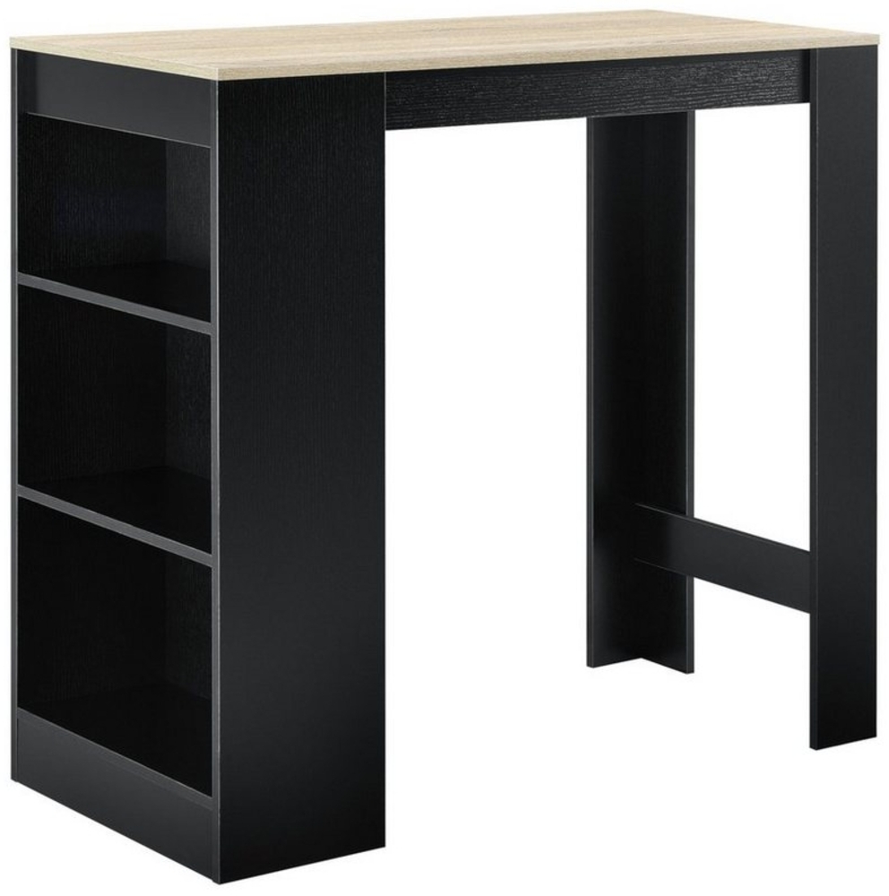 Bartisch mit integrierter Hausbar Esstisch 110 x 50 x 103 cm Tresentisch mit 3 Ablageflächen Stehtisch Bartheke mit 3 Fächern Küchentheke Tresen Schwarz/Eiche-Optik Bild 1