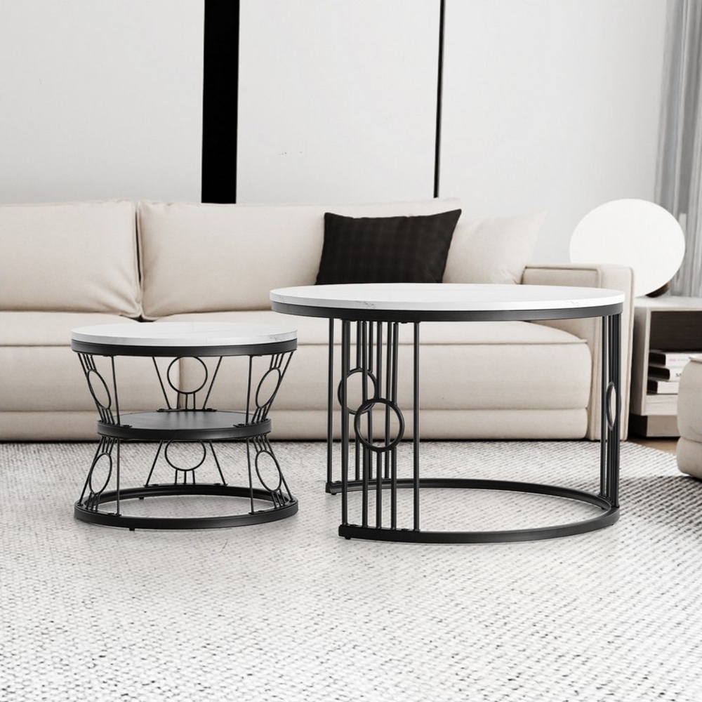 HAUSS SPOLE Couchtisch Kaffeetisch Sofatisch,stapelbarer Beistelltisch,mit Marmorierung (Solid und Dauerhaft Smart Einzigartigrd Design Safety Design, 2-St), Keine Lötstellenstruktur Bild 1