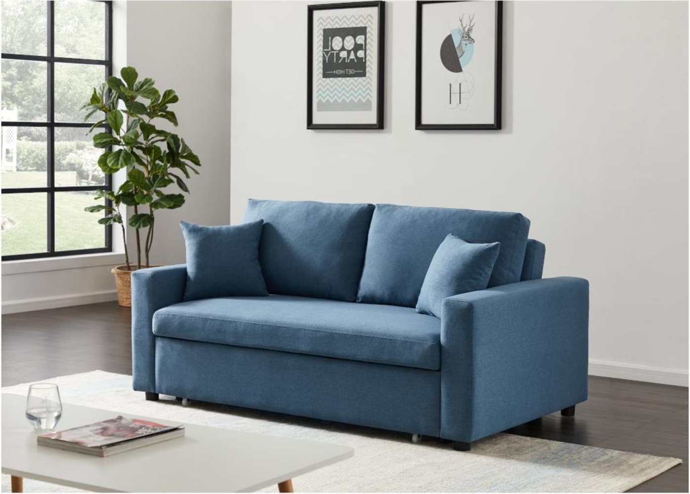 Vente-unique - Schlafsofa 3-Sitzer - Stoff - Blau - INIZOR Bild 1