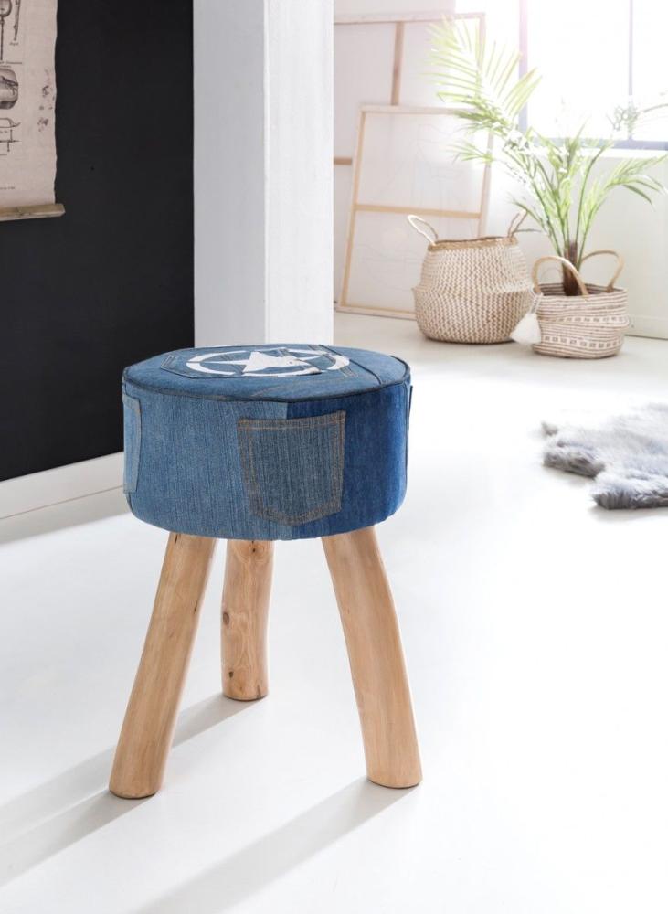 Design Springbock Sitzhocker DENIM Stoff Blau 35 x 35 x 50 cm Bild 1