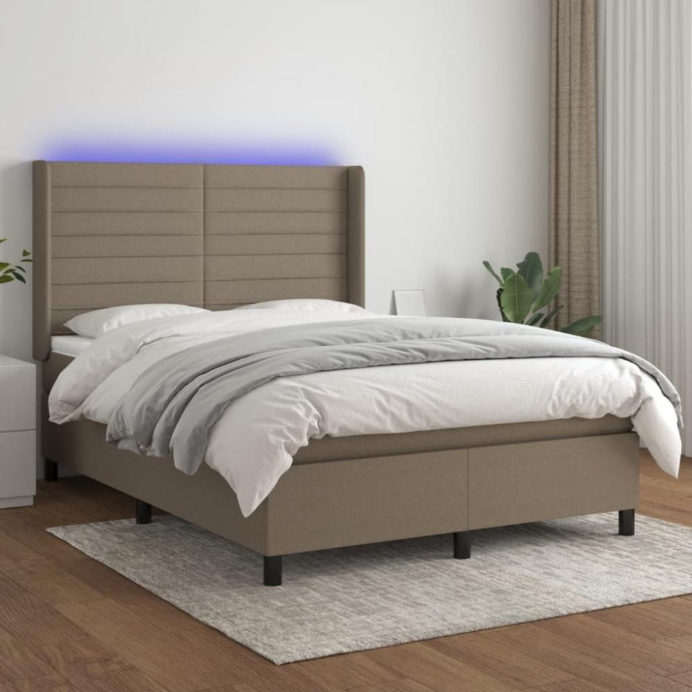 vidaXL Boxspringbett mit Matratze & LED Taupe 140x200 cm Stoff 3138401 Bild 1