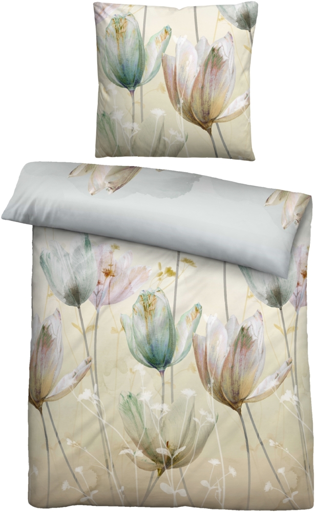 biberna Baumwoll-Satin Bettwäsche 0614508 TULPE, perlmutt, 1x 155x220 cm + 1x 80x80 cm Bild 1