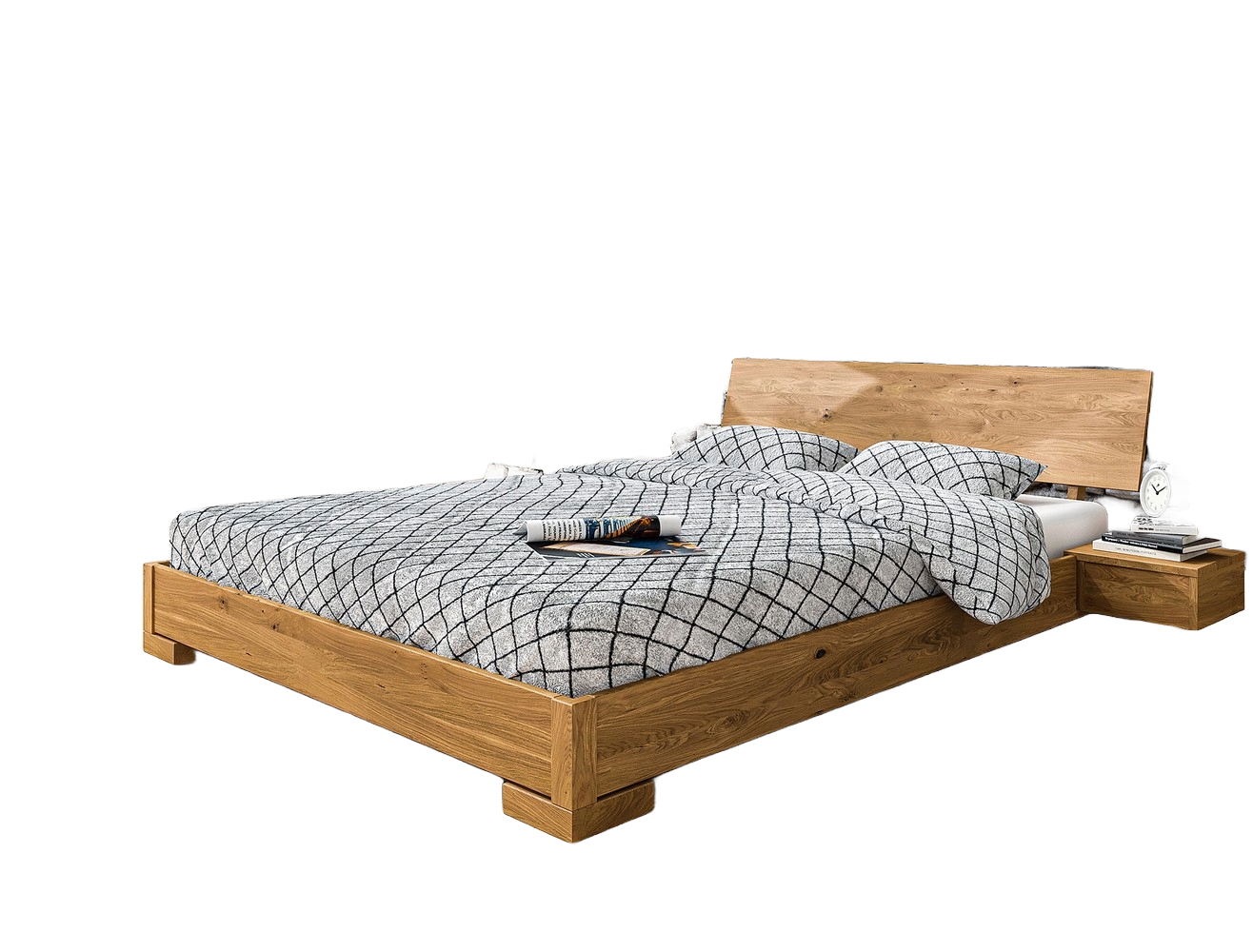 Bett Bento 3 aus Wildeiche massiv 80x200 cm mit Holzkopfteil und Holzbeinen Bild 1