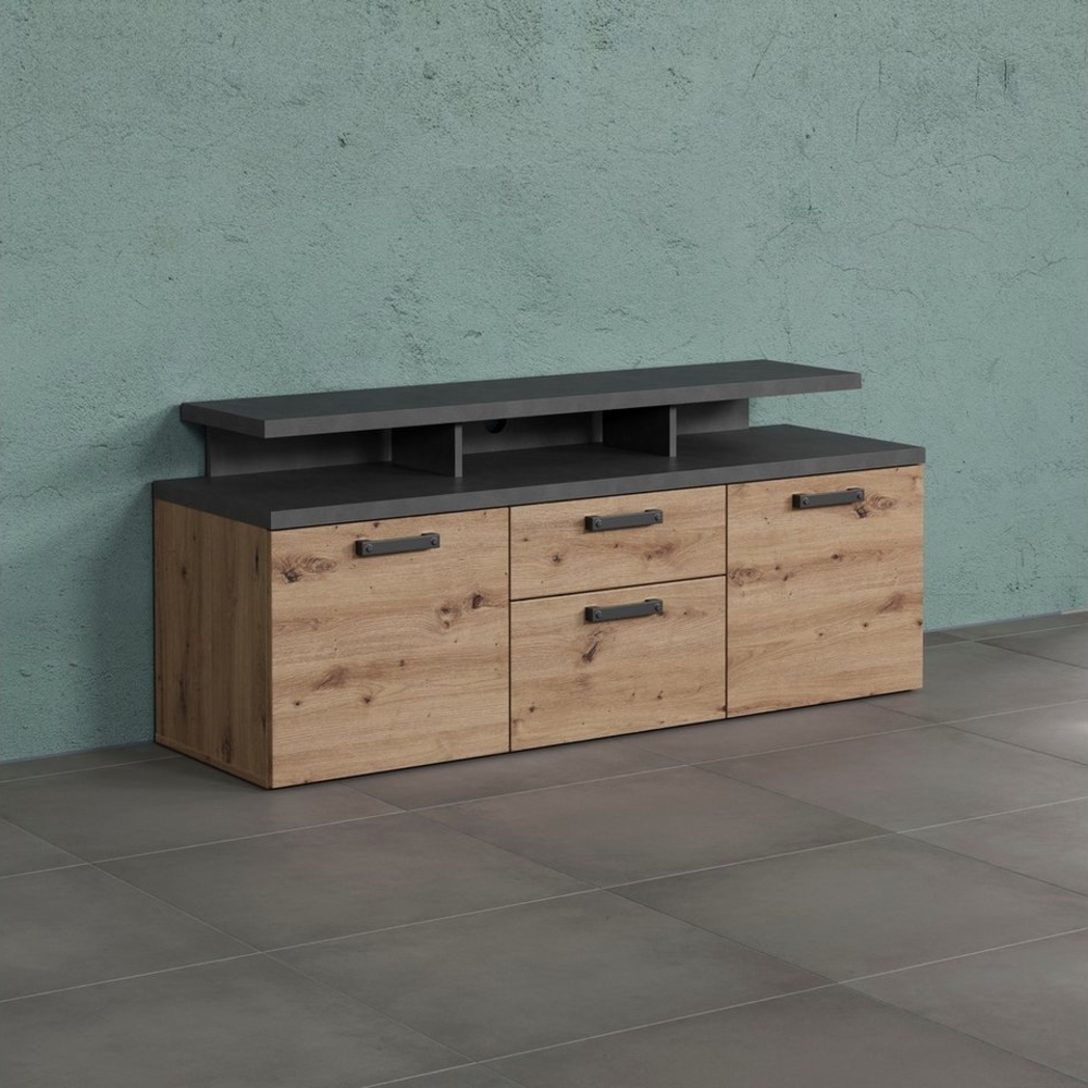 Home affaire TV-Schrank Ambres (1-St) Lowboard inklusive Aufsatz in Eiche/Grau - Mit Vollauszug-Funktion Bild 1