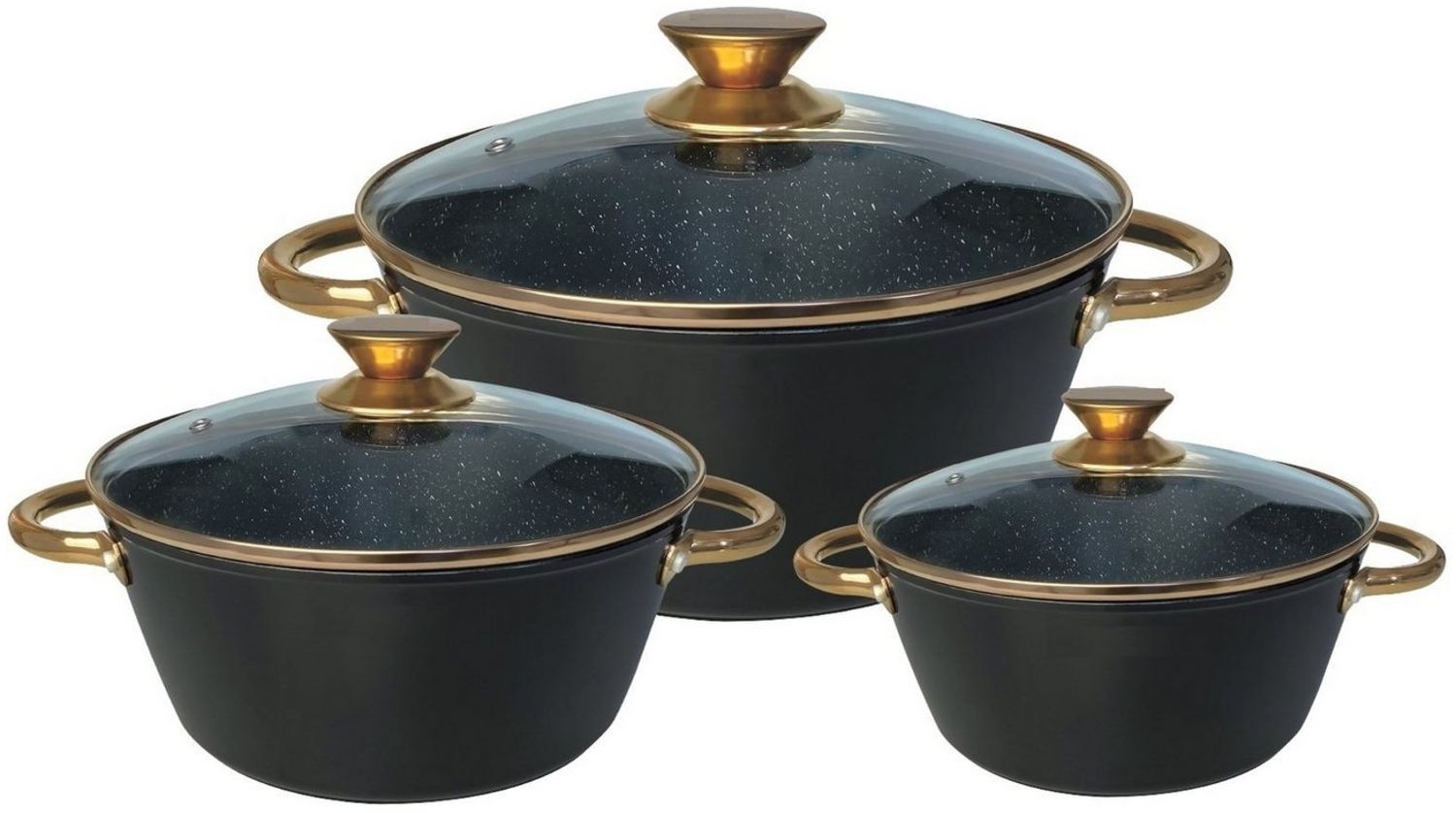 Kochtopf Kasserolle Topf Set 6-tlg Rose-Gold Glasdeckel Cheffinger CF-RGC01 Bild 1