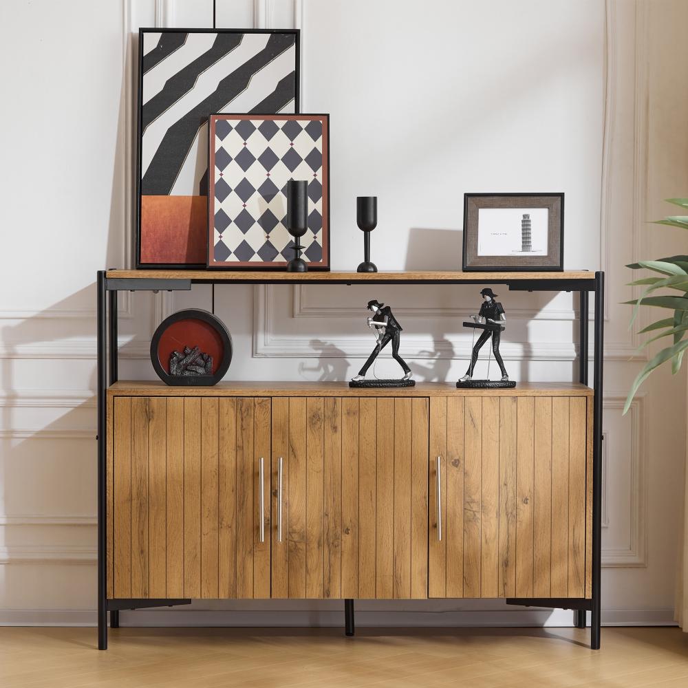 Merax 120 cm Anrichte Kommode Sideboard mit 3 Türen, verstellbaren Einlegeböden Industriedesign, Robustes Sideboard für Wohnzimmer, Esszimmer und Flur, Natur Bild 1