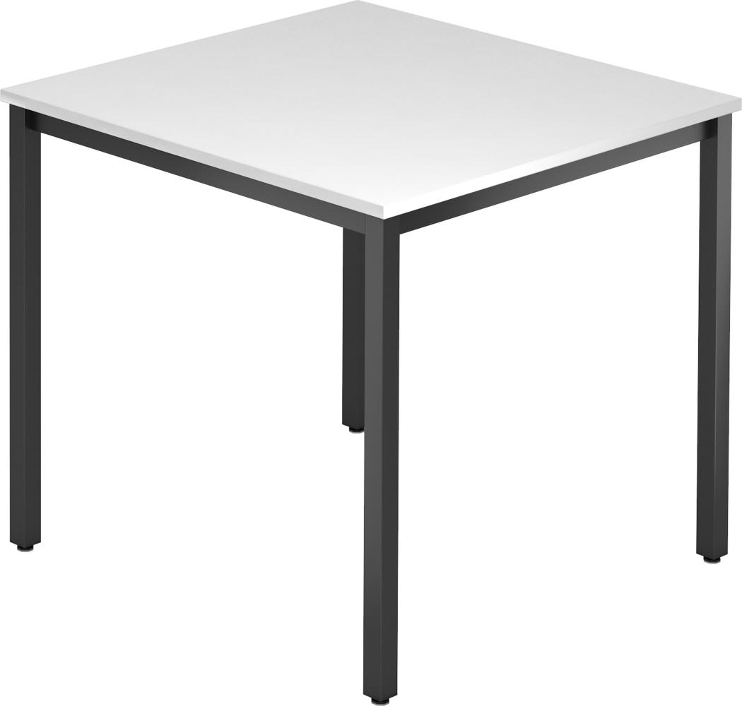 bümö Multifunktionstisch weiß, Tisch 80 x 80 cm, Tischfuß vierkant in schwarz - einfacher Tisch klein, Besprechungstisch System D-Serie, Konferenztisch, Meetingtisch, Mehrzwecktisch, Pausentisch, DQ08-W-D Bild 1