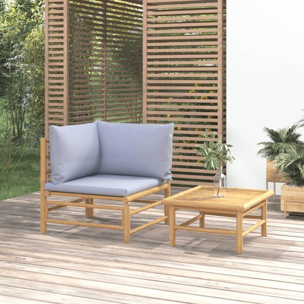 vidaXL 2-tlg. Garten-Lounge-Set Hellgraue Kissen Bambus 362277 Bild 1