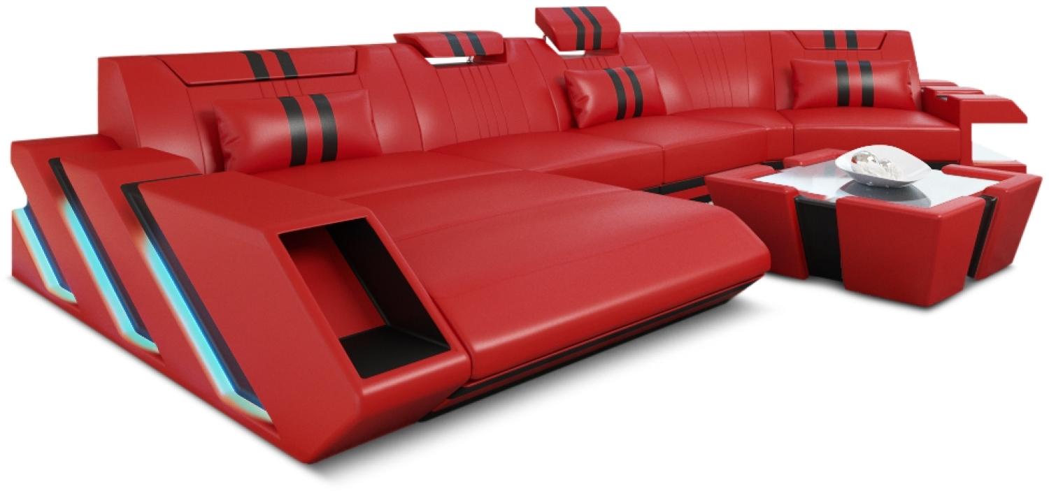 Sofa Dreams 'Apollonia C-Form' Ledersofa, 80 x 190 x 433 cm, Rot / Schwarz, Büffelleder, Links Bild 1