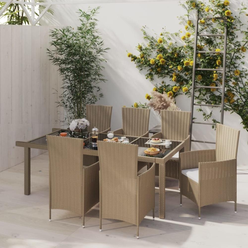 vidaXL 7-tlg. Garten-Essgruppe mit Kissen Poly Rattan Beige 3094905 Bild 1