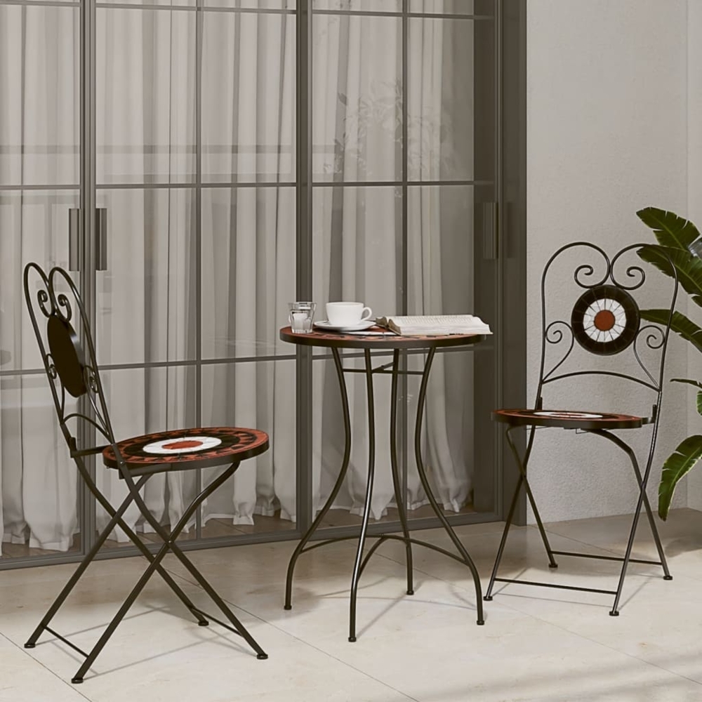 vidaXL Mosaik-Bistro-Set Terrakottarot und Weiß Eisen und Keramik 3216355 Bild 1