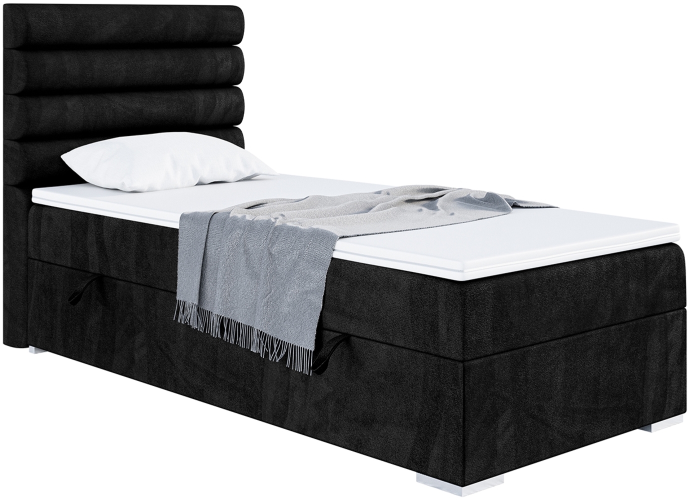 MEBLINI Boxspringbett KARIM 100x200 cm mit Bettkasten - H4/Schwarz Samt Gepolstert Einzelbett mit Topper & Taschenfederkern-Matratze - 100x200 Links Bild 1