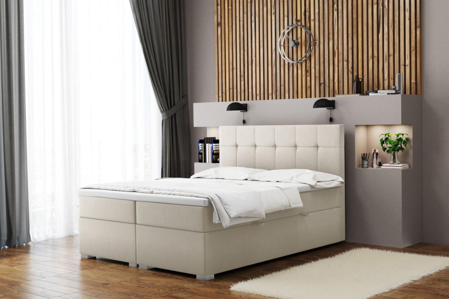 Boxspringbett Schlafzimmerbett 'ABELT', in Stoff Matt Velvet, Creme, 180 x 220 cm Bild 1