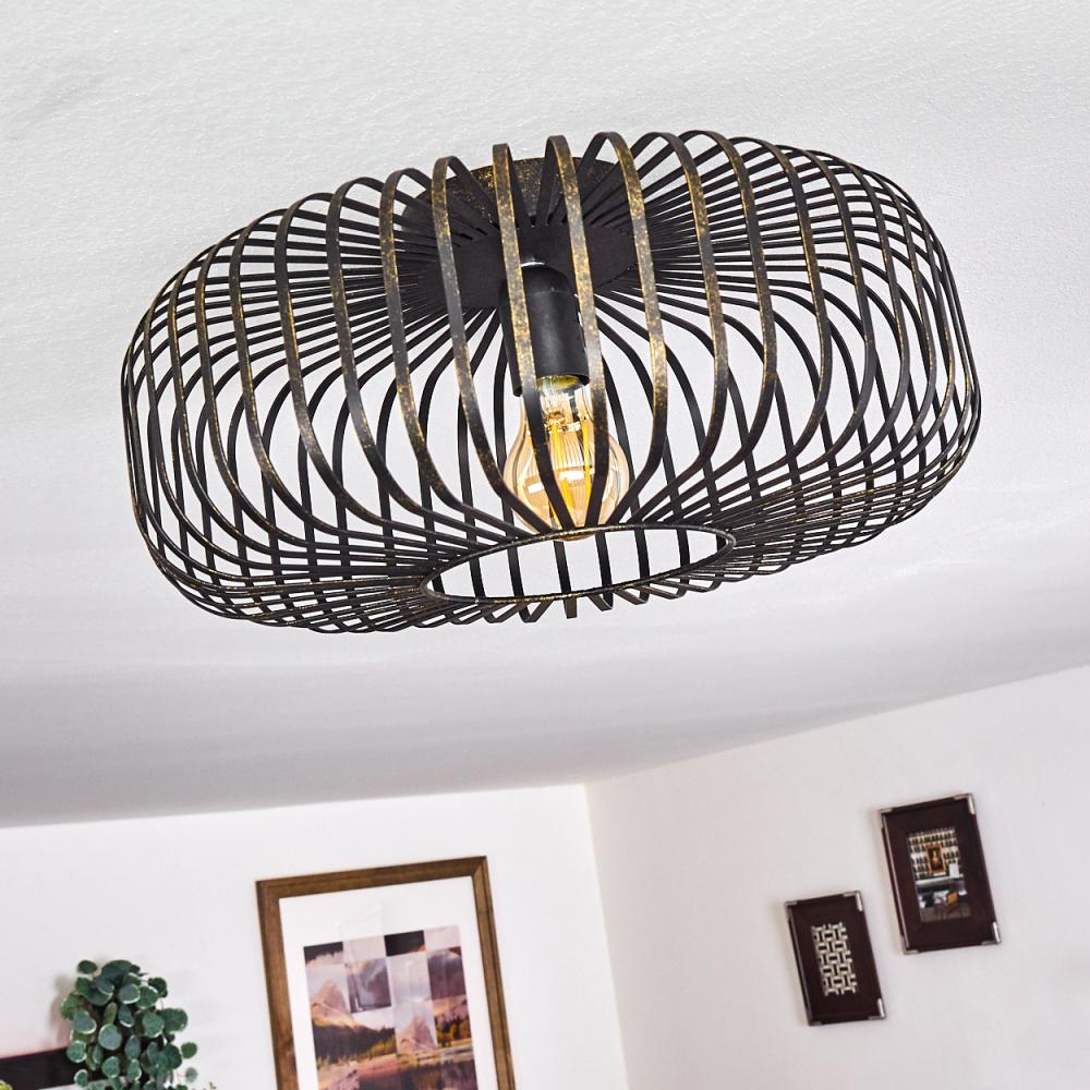 hofstein Deckenleuchte »Pieris« Deckenlampe aus Metall in Schwarz/Gold, ohne Leuchtmittel, E27, Leuchte m. Gitter u. Lichteffekt an der Decke Bild 1