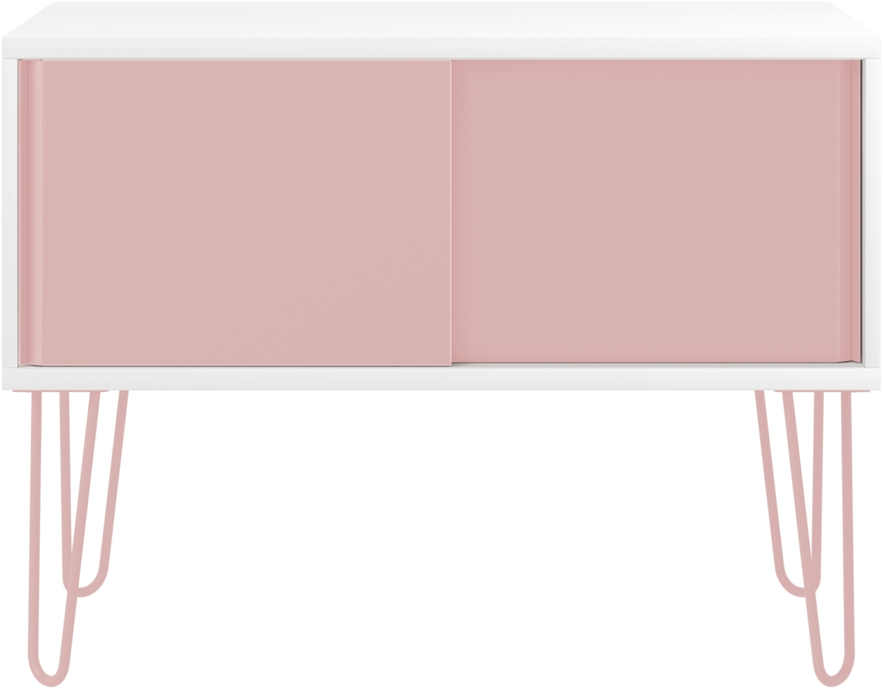 MultiRange Sideboard, weiß, Schiebetüren aus Stahl, 4 Stahlfüße, Maße: H 752 x B 1000 x T 450 mm, Farbe: weiß/pastellpink Bild 1