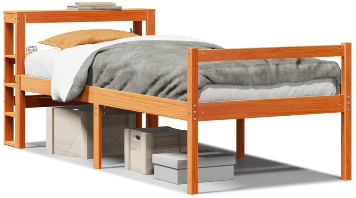 vidaXL Bettgestell mit Kopfteil ohne Matratze Wachsbraun 75x190 cm 3305875 Bild 1