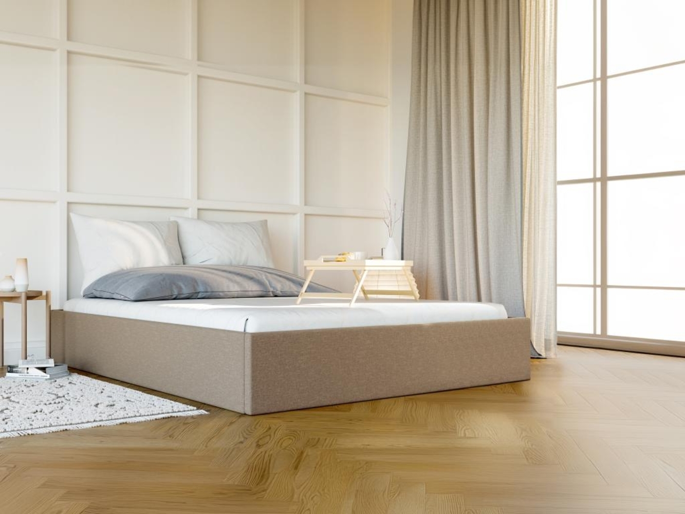 Vente-unique - Bettgestell mit Bettkasten - 160 x 200 cm - Stoff - Taupe - PONTOS von YSMÉE Bild 1
