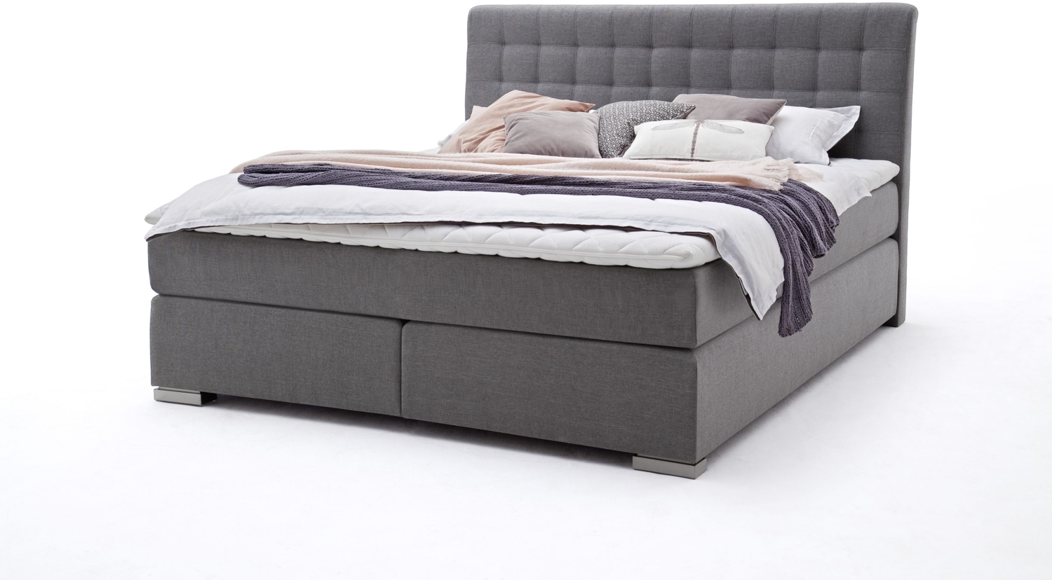 Boxspringbett Lenno - Stoffbezug Grau 180x200 cm Bild 1
