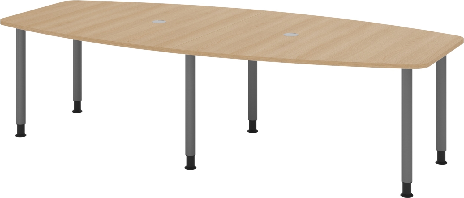 bümö Konferenztisch oval 280x130 cm großer Besprechungstisch in Eiche, Besprechungstisch mit Gestell in graphit, Meetingtisch für 10 Personen, XXL-Tisch für Besprechungsraum & Meeting, KT28C-E-G Bild 1