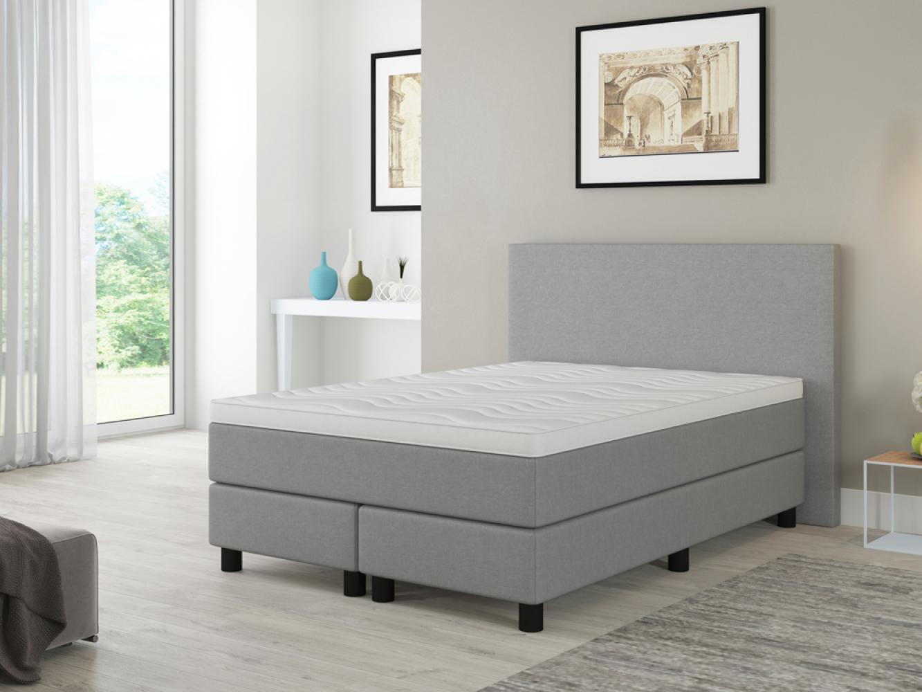 Boxspringbett FLORENZ 140cm, Härtegrad 5, Korpus: Kunstleder grau Bild 1