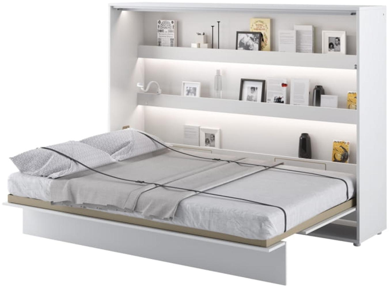 MEBLINI Schrankbett Bed Concept - BC-04 - 140x200cm Horizontal - Weiß Matt mit Matratze - Wandbett mit Lattenrost - Klappbett mit Schrank - Wandklappbett - Murphy Bed - Bettschrank Bild 1