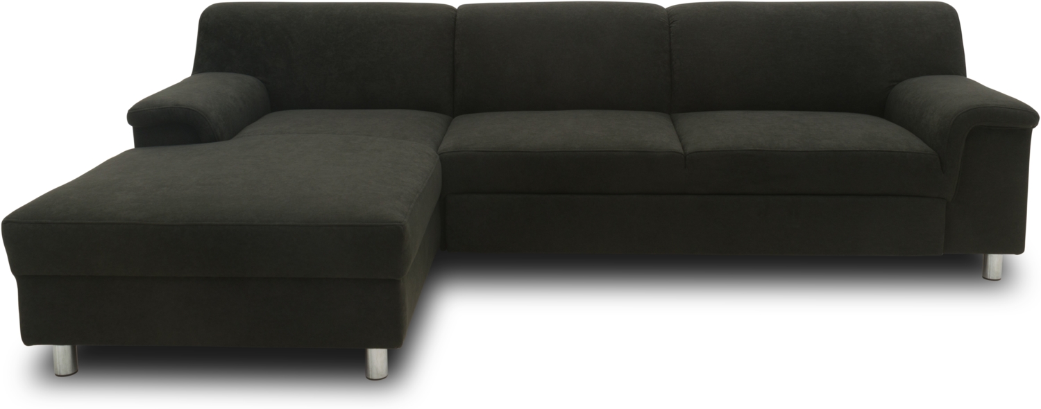 DOMO. collection Ecksofa Junin, Couch in L-Form, Füße mit Filzgleitern, Sofa, Polsterecke, Eckcouch, Polstergarnitur 251 x 150 x 72 cm (BxTxH), schwarz Bild 1