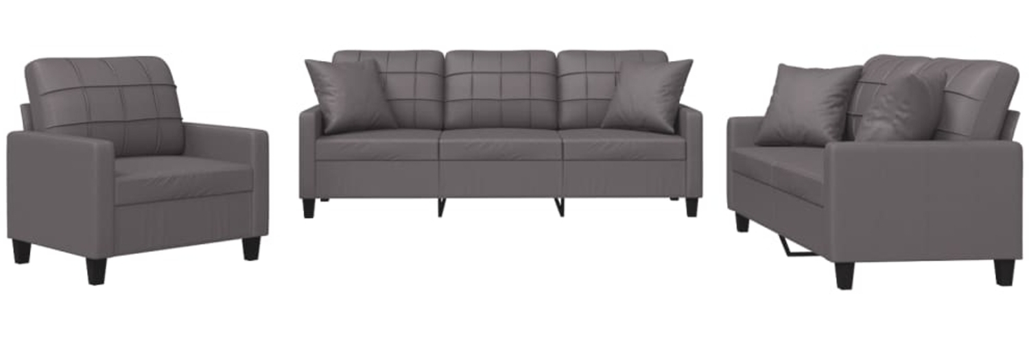 vidaXL 3-tlg. Sofagarnitur mit Kissen Grau Kunstleder 3201350 Bild 1