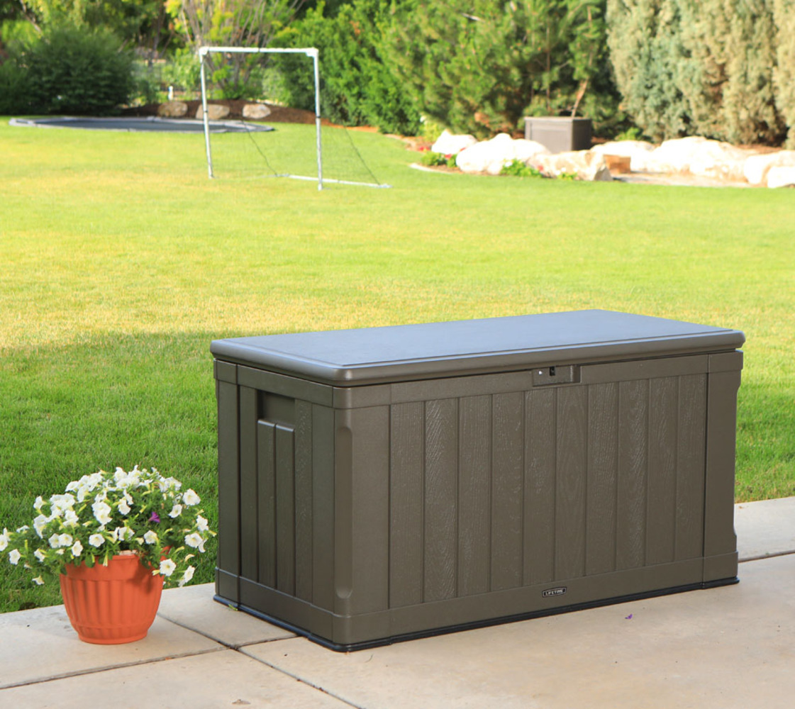 Lifetime Kunststoff Gartenbox 440 L | Auflagenbox & Gartentruhe | Braun | 64x128x67 cm Bild 1