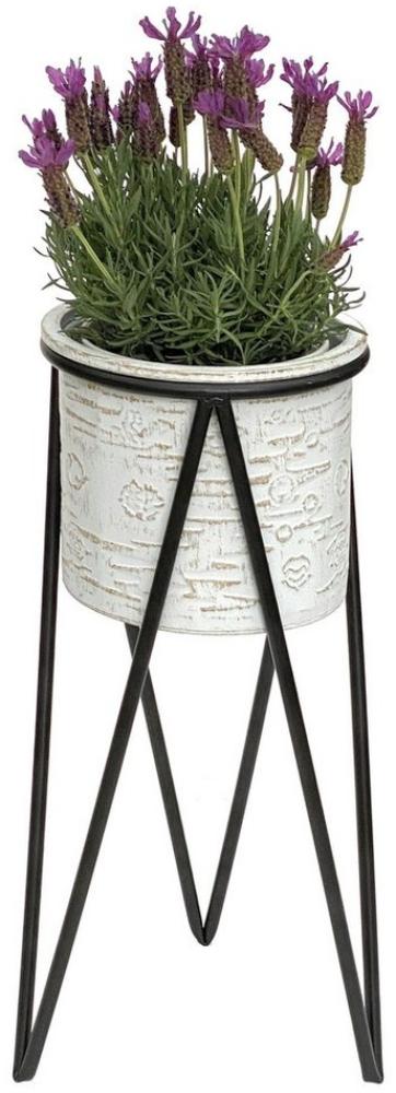 DanDiBo Blumenhocker mit Topf Metall Schwarz Weiß S 50 cm Blumenständer 96043 Blumensäule Modern Pflanzenständer Pflanzenhocker Bild 1