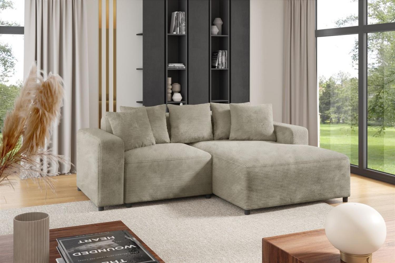 Ecksofa Designersofa Sofa MEGAN XS in Stoff Poso Beige Ottomane Rechts Bild 1