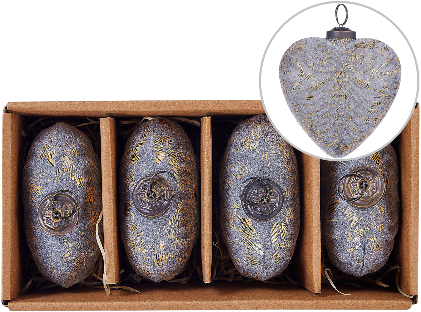 Weihnachtskugel 4er Set FERIABLE Glas Grau Bild 1