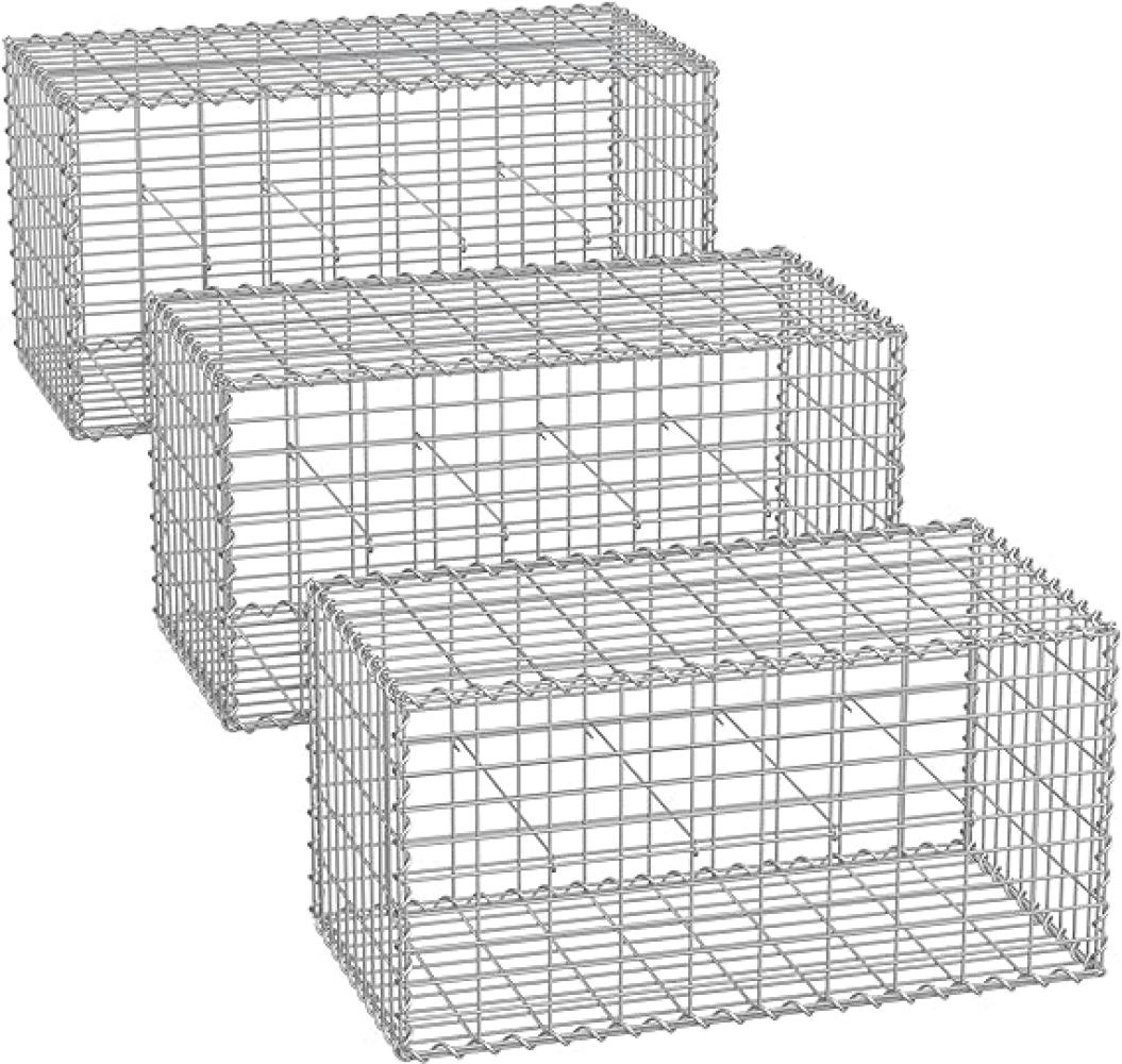 Gabionenkorb,100 x 50 x 50 cm,3er Set, Metall-Steinkorb mit 5 x 10 cm Maschenweite für Mauersteine, verzinkt, Steingabione Mauer, silber GGB355 Bild 1