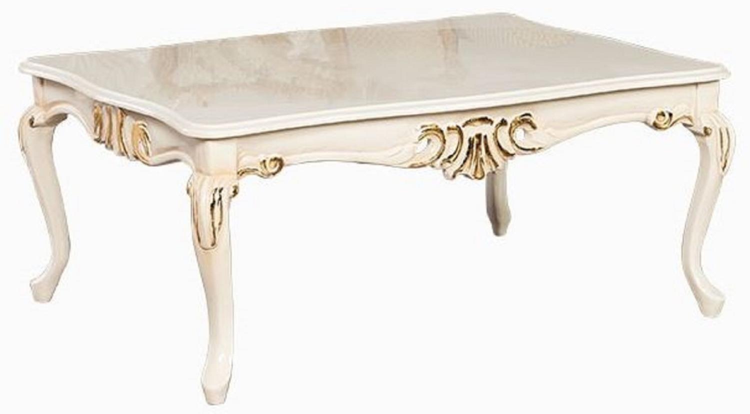 Casa Padrino Luxus Barock Couchtisch Creme / Gold - Handgefertigter Massivholz Wohnzimmertisch im Barockstil - Barock Wohnzimmer Möbel Bild 1