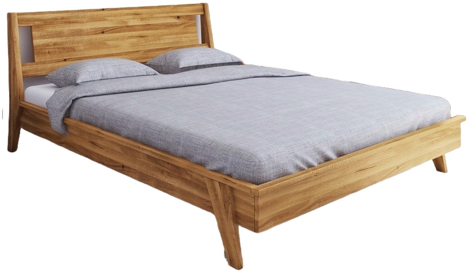 Bett Jetro 2 aus Wildeiche massiv 90x200 mit Holzkopfteil und Holzbeinen Bild 1