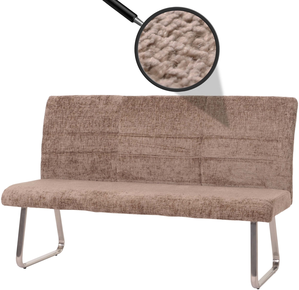 Sitzbank HWC-G55, Esszimmerbank Bank, Edelstahl gebürstet Stoff/Textil Chenille Öko-Tex, 160cm ~ braun Bild 1