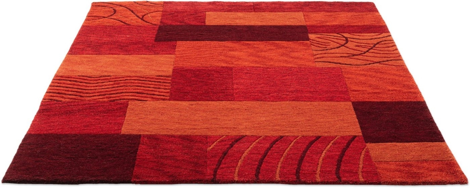 THEKO Wollteppich Royal Domas 4028, rechteckig, Höhe: 14 mm, Kurzflor, reine Wolle, handgetuftet, modernes Patchwork Design Bild 1