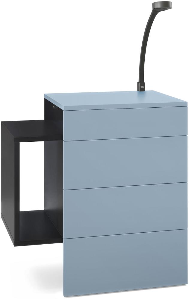 Vladon Nachttisch Queens, Nachttischschrank mit 2 Schubladen und 1 seitlichem Fach zur Wandmontage, Schwarz matt/Denim matt, inkl. LED Flexi Lampe schwarz (60 x 63 x 36 cm) Bild 1