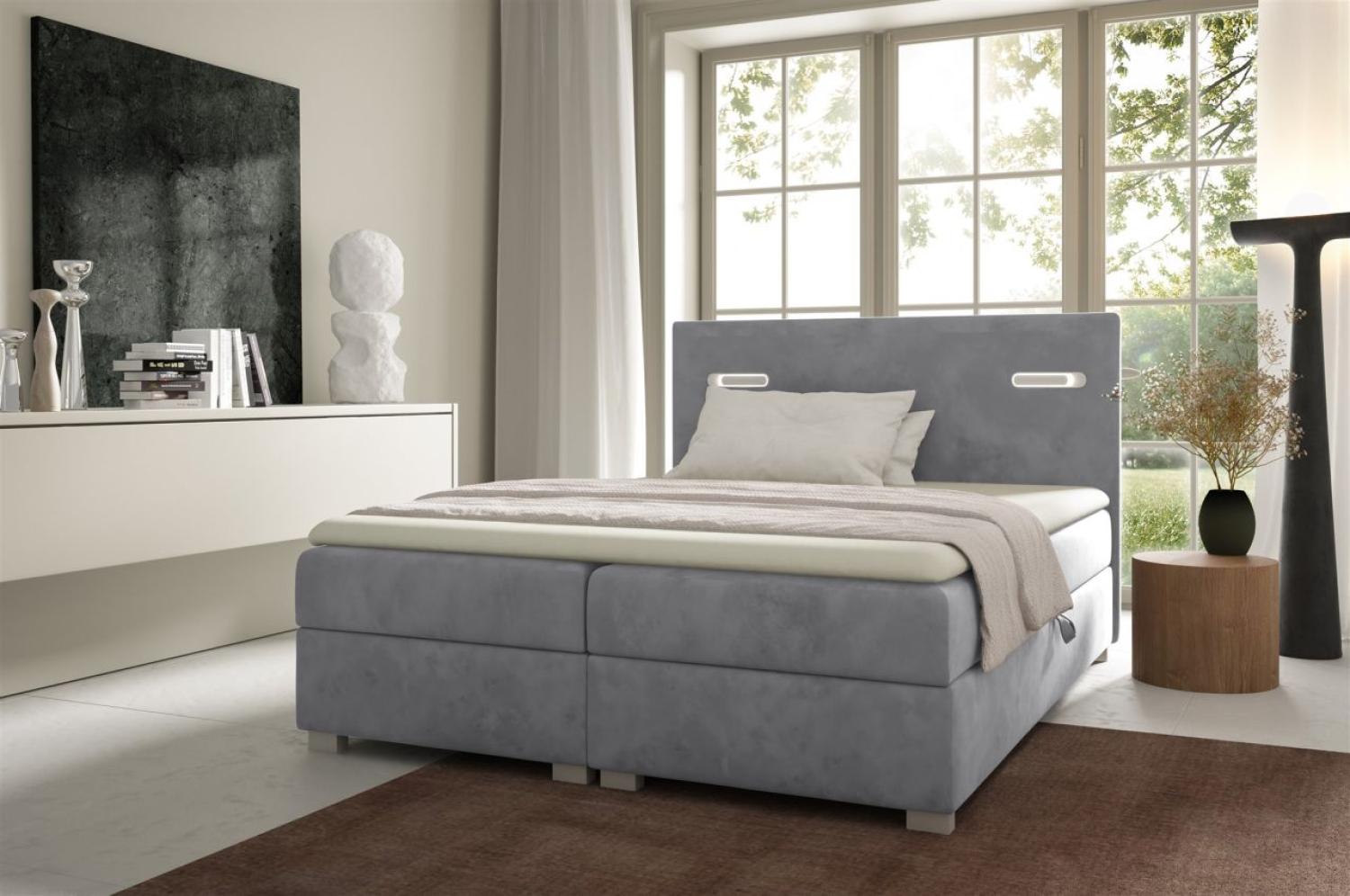 Boxspringbett Schlafzimmerbett CAPRICE 200x200cm Hellgrau inkl. Ambiente-LED Bild 1