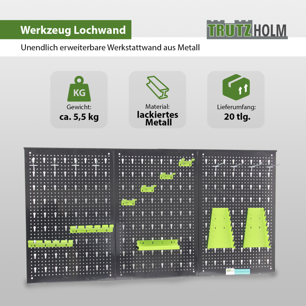 Werkzeugwand 120 x 60 cm 17 tlg. Set Metall Lochwand Werkzeugaufbewahrung Lagersystem Bild 1