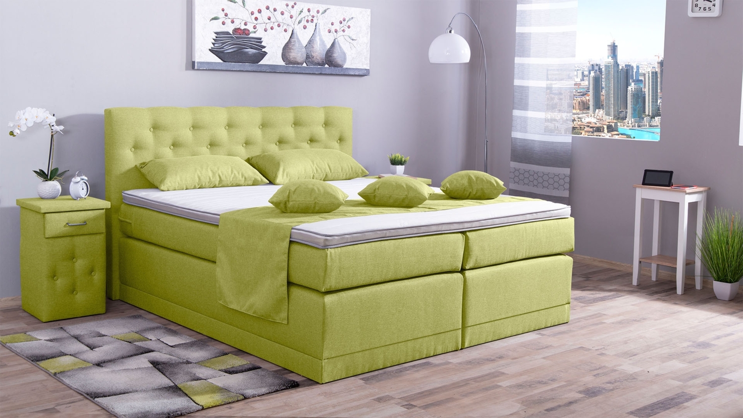 Meisterbetten Boxspringbett Babo 160x220 in WT-Apfelgrün, Matratzenbezug Nano, Komfortschaum-Topper Bild 1