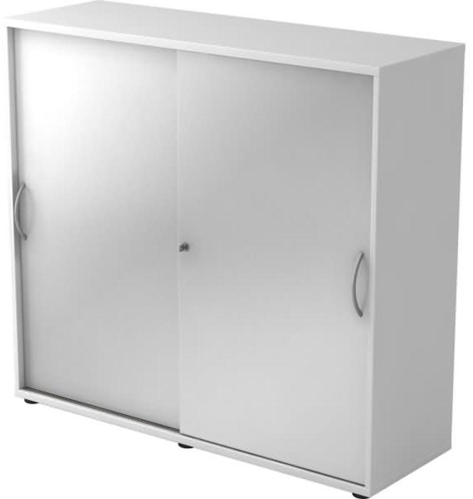 Schiebetürschrank 3 Ordnerhöhen, 120cm BM Weiß / Silber Bild 1