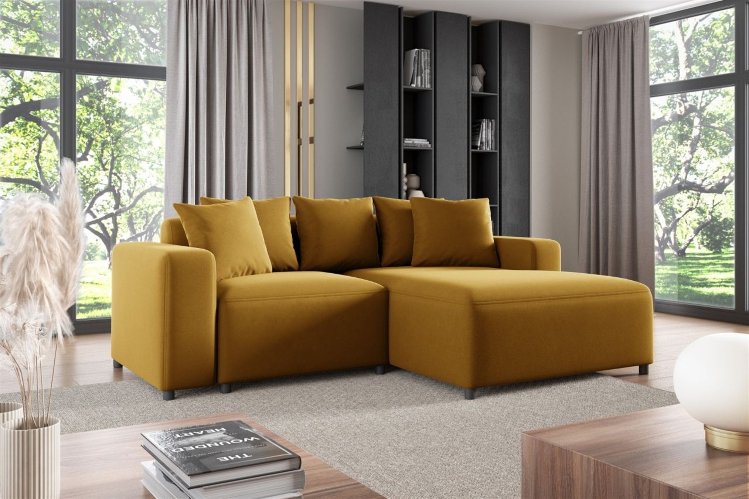 Ecksofa Designersofa Sofa MEGAN XS in Stoff Salvador Honiggelb Ottomane Rechts Bild 1